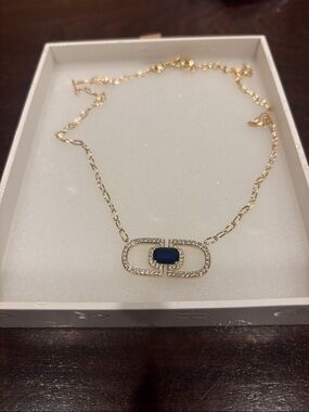 Gold Chain Necklace with Sapphire Stone and Cubic Zirconia Accent
